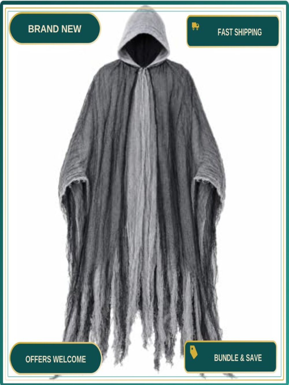 Adult Grim Reaper Hooded Robe Mesh Halloween Cloak Cosplay Costume